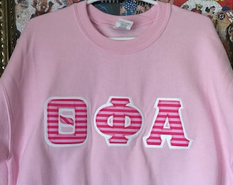 Pink Secret Pin Stripe  Greek Letter Stitched Sorority Sweatshirt: Made to Order