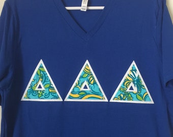 Tri Delta - Delta Delta Delta Greek Lettered Stitched Shirt Fraternity Sorority Made to order