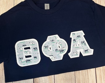 Cow Cows Greek Lettered Stitched Shirt Fraternity Sorority Made to order