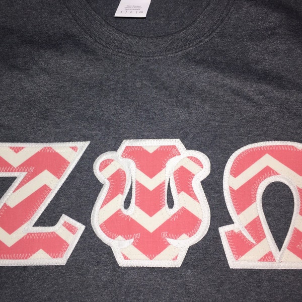 SALE Large Wide Coral Chevron Greek Lettered Stitched Shirt Fraternity Sorority Made to order