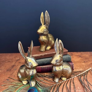 Vintage Brass Bunny, Sleeping Bunny, Rabbit, Shelf / Mantel Decor 
