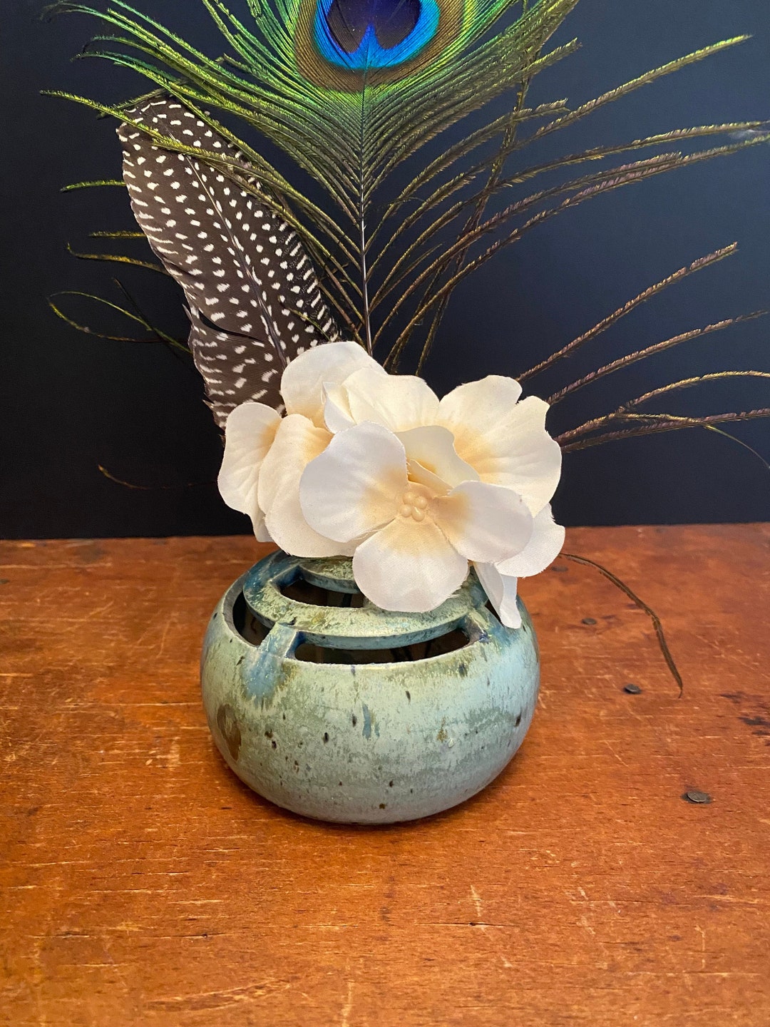 Vintage Hand Thrown Studio Pottery Flower Frog Bud Vase Artist Signed ...