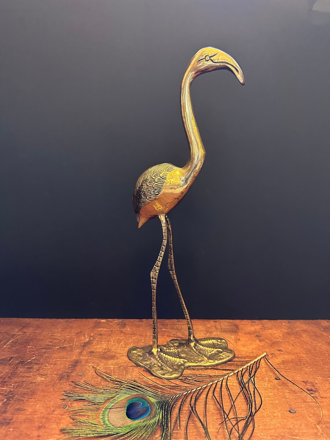 Vintage Brass Flamingo Statue Boho Coastal Core Tropical Decor Etsy