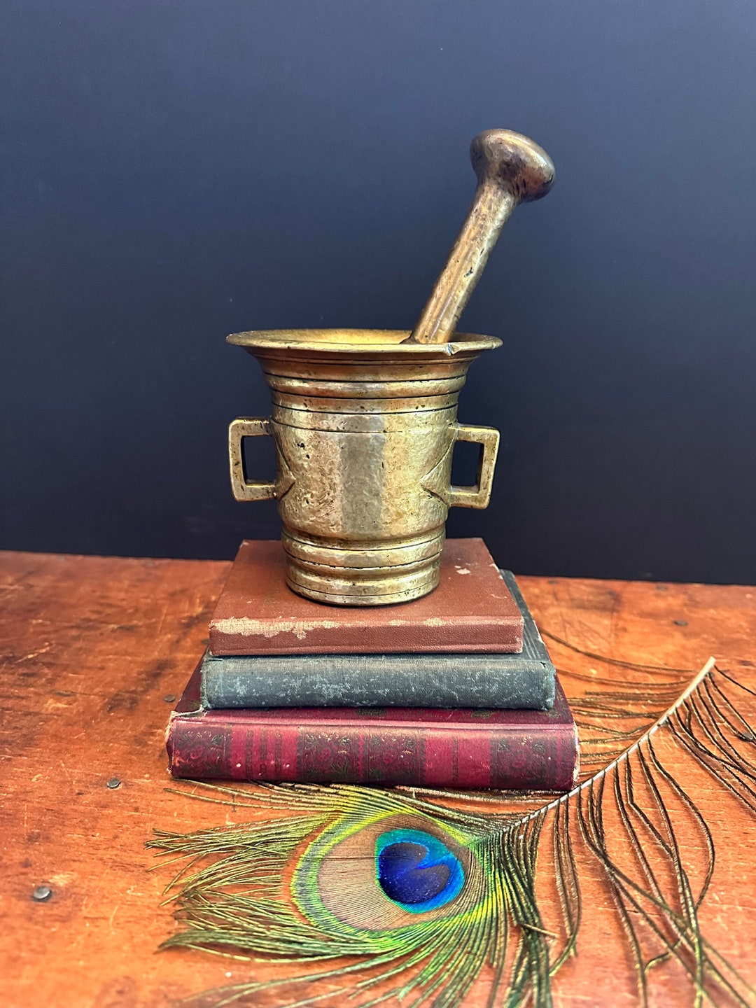 Vintage Brass Mortar & Pestle Antique Apothecary Spice Grinder Chemist Pharmacy Collectable Etsy