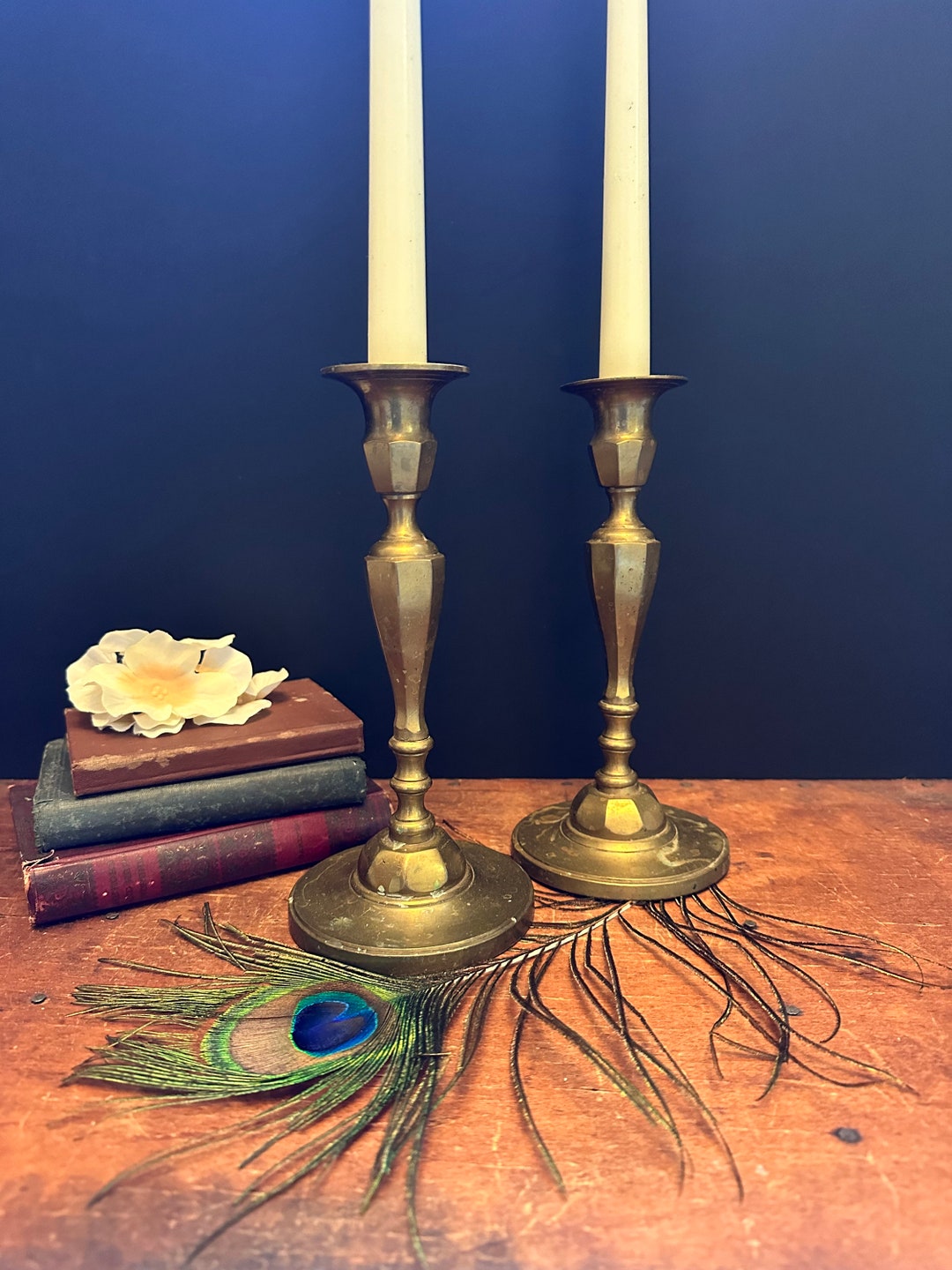 Vintage Pair Solid Brass Candlesticks Boho Wedding Farmhouse Rustic Candle Holder Etsy