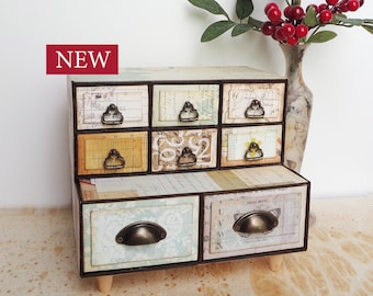 Set of eight drawers. Small office organization and storage box, desktop cabinet.