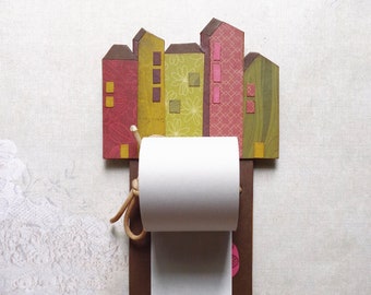 Hanging notepad with block of houses. Home, kitchen, office wall decor. Ready to hang.