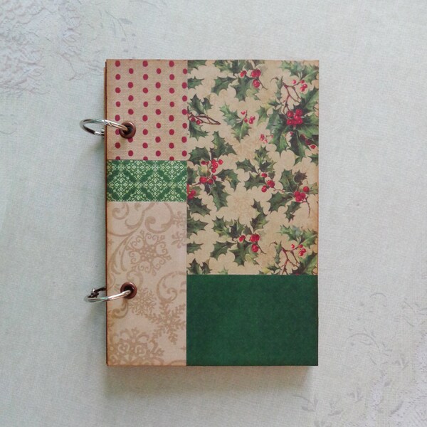 Patchwork notebook, scrapbook, small drawing book, sketch pad. Office supply.