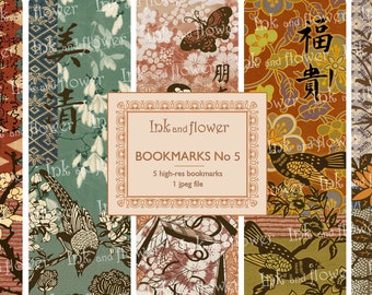 Japanese Kimono Bookmarks, Asian Art, Digital Collage (Digital Download)