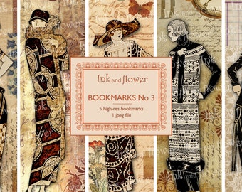 1920s French Fashion Bookmarks, Digital Collage (Digital Download)