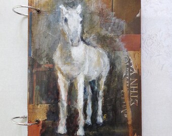 Mixed media sketchbook, journal with horse. Original acrilic painting on front cover of travel notebook.