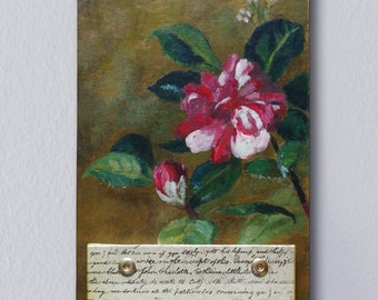 Hanging notepad on chipboard with flower painting, ready to hang. Home, office wall art decor.