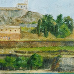 Aspects of Corfu. Small original acrylic painting, artwork, wall decor. Unframed.