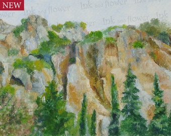 Rocks landscape. Small original acrylic painting, artwork. Unframed.