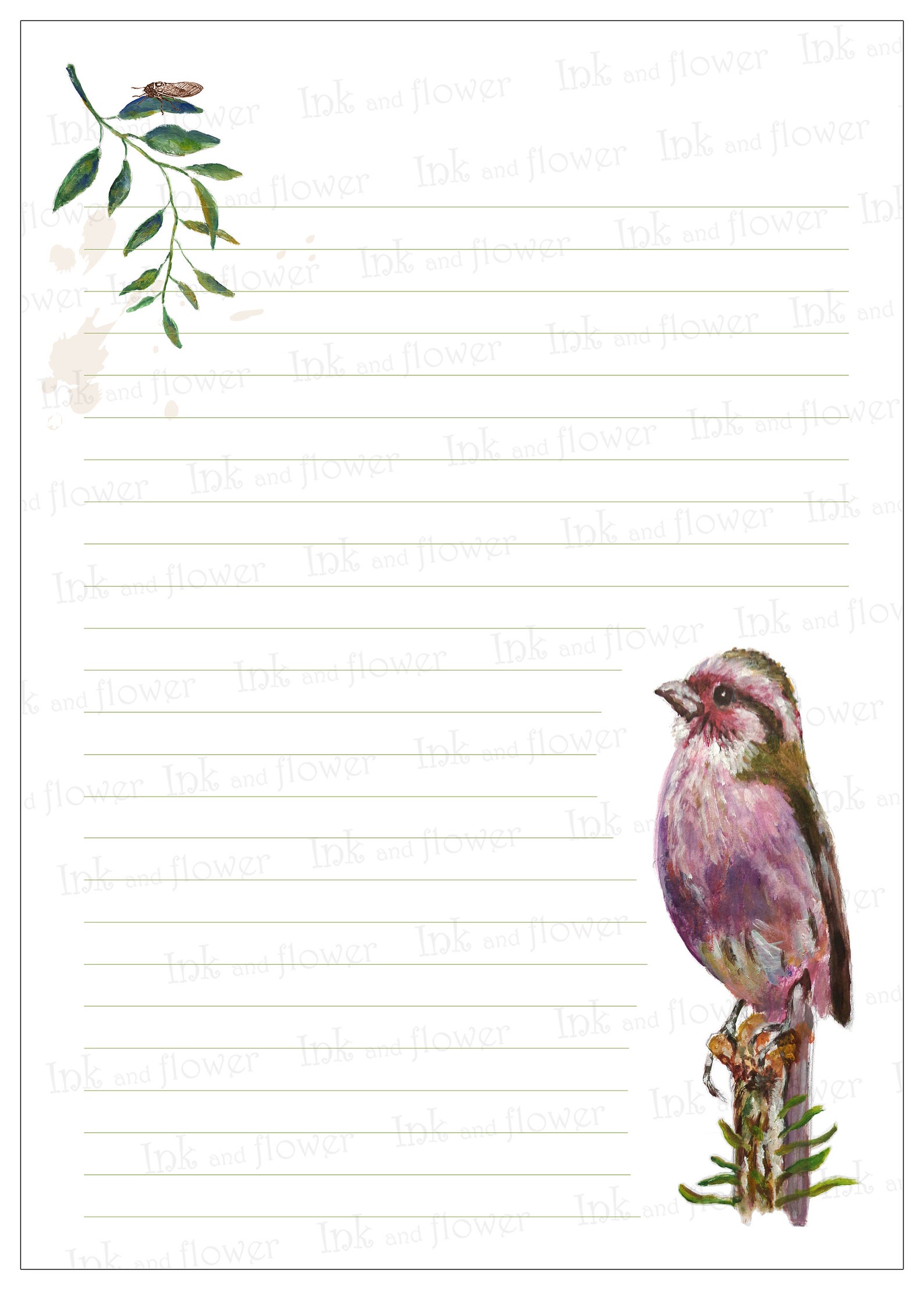 Printable Stationary. Bird Letterhead and Ephemera. Instant Download ...