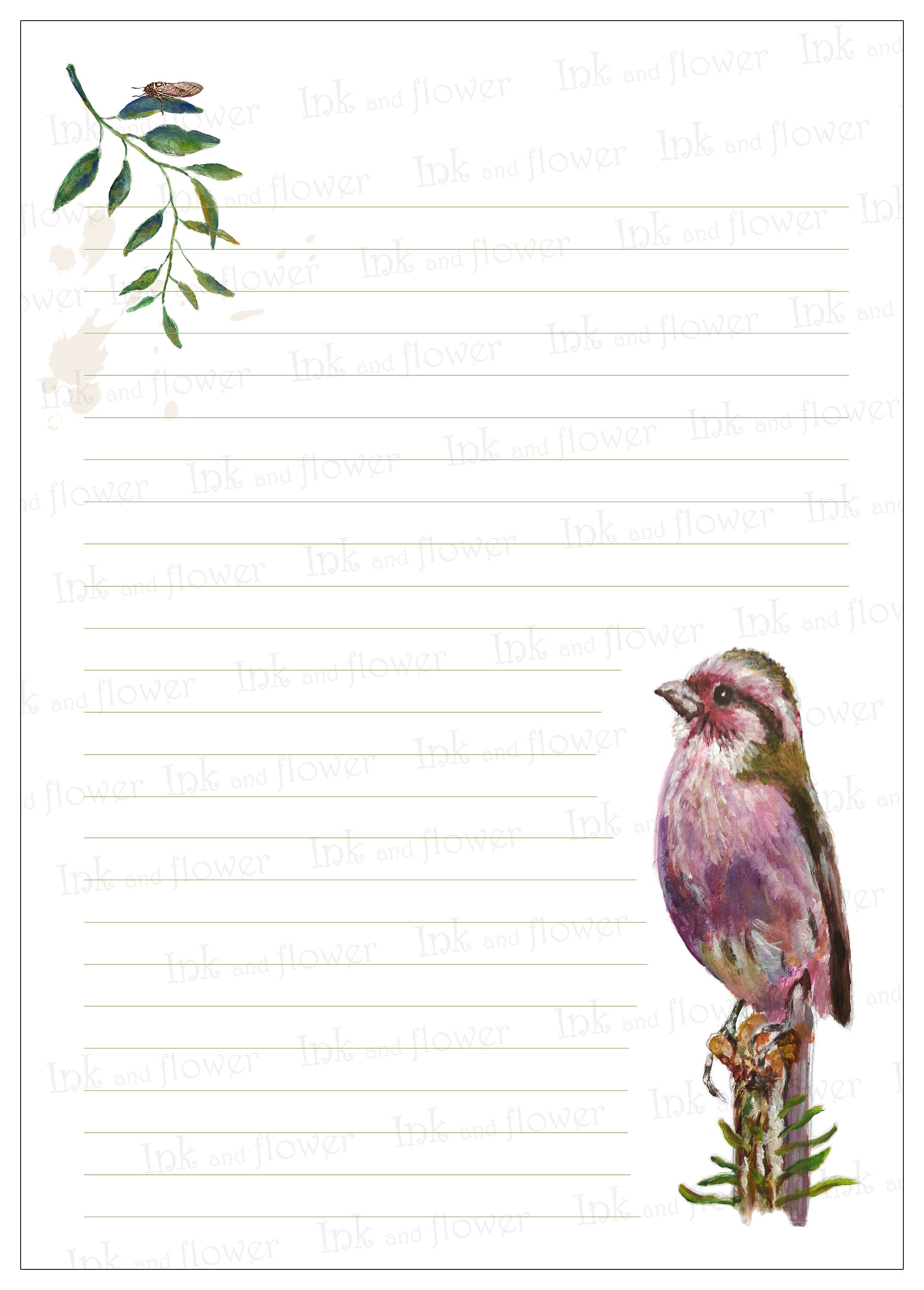 Buy Printable Stationary. Bird Letterhead and Ephemera. Instant