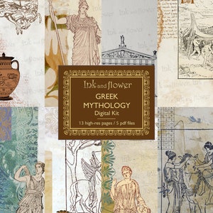 Kit digitale della mitologia greca. Dei ed eroi greci. Download immediato, file digitali. 13 pagine con immagini dell'Antica Grecia.