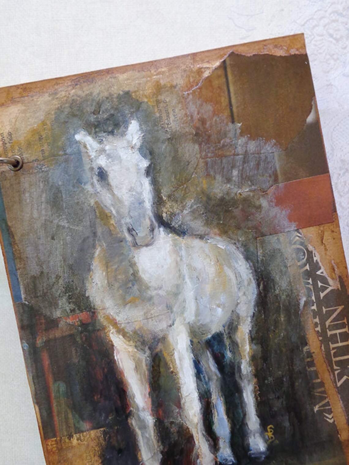 Mixed Media Sketchbook, Journal With Horse. Original Acrilic Painting on Front Cover of Travel