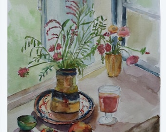 水差しのある水彩画の静物画 - Etsy 日本