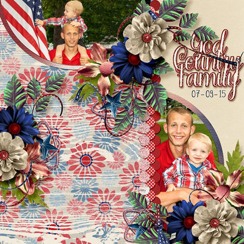 July 2019 Mix n Match Just The Papers Pack Digital Scrapbooking 4th of July Paper