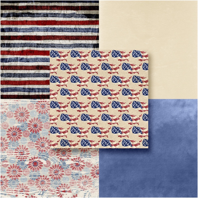 July 2019 Mix n Match Just The Papers Pack Digital Scrapbooking 4th of July Paper