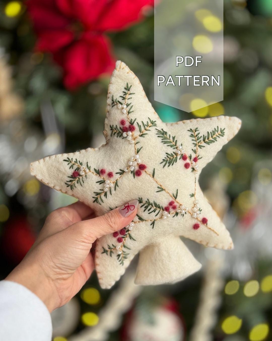Heirloom Christmas Tree Topper Pattern – Wool Felt Star Embroidery PDF ...