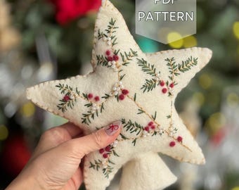Wollfilz Weihnachtsstern Baumspitze Stickmuster (PDF-Muster)