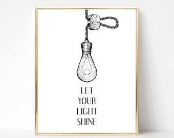 Deixe sua luz brilhar - Arte de parede - download digital instantâneo de arte de palavras para impressão, vertical