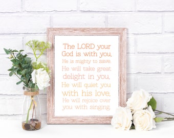 Zephaniah 3:17  - Wall art - instant digital download printable word art, vertical