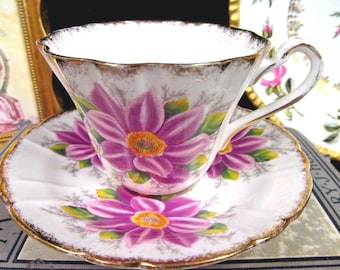 reserved Royal Stafford Tea Cup And Saucer Pink Aster Teacup Crimmped Cup & Saucer BR