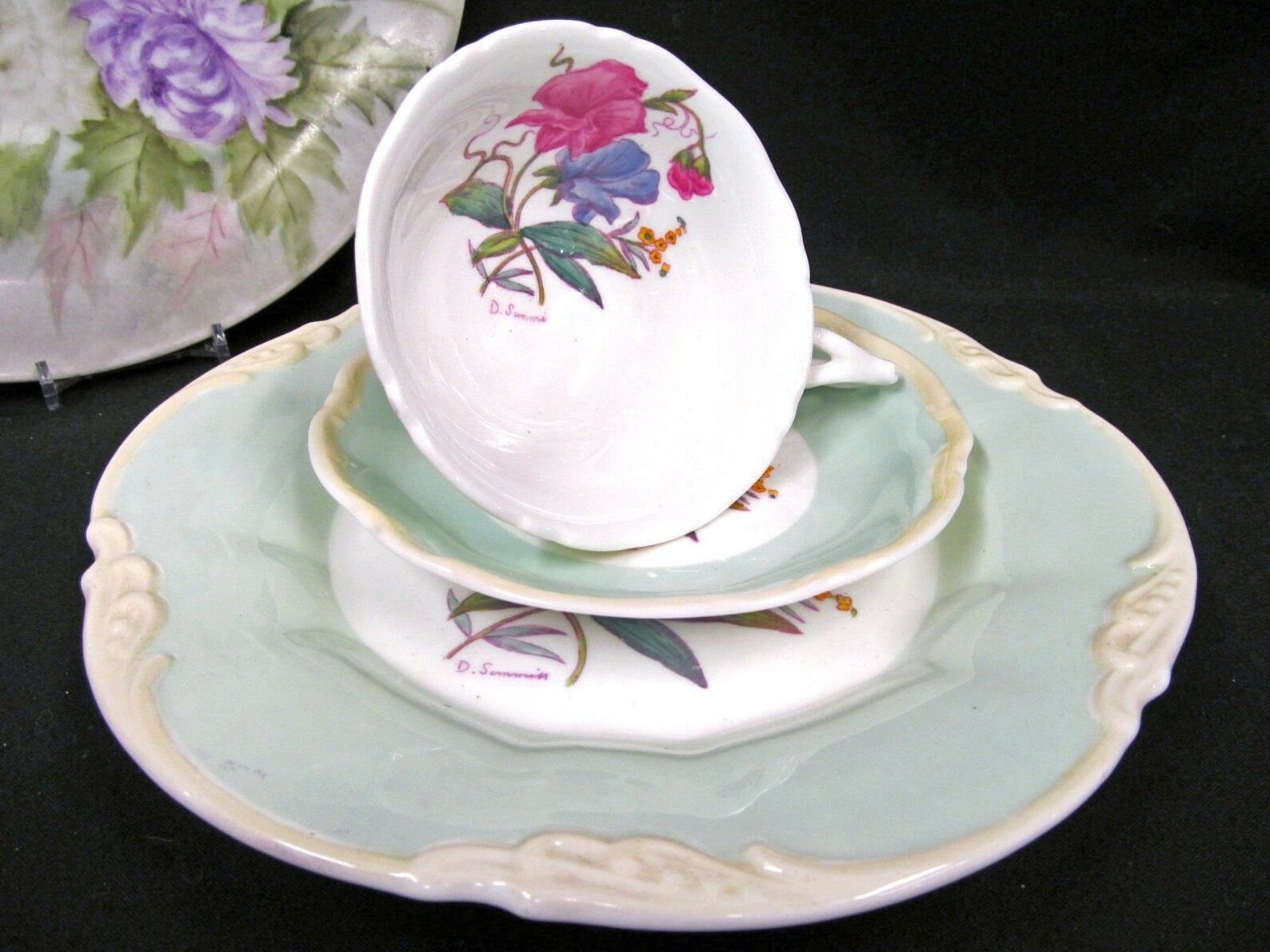 Jones tea cup and saucer trio painted artist signed Etsy