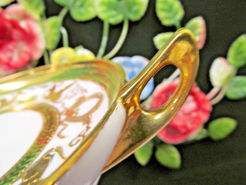 NIPPON gold gilt etched raised pattern green bands griffin birds serving plate