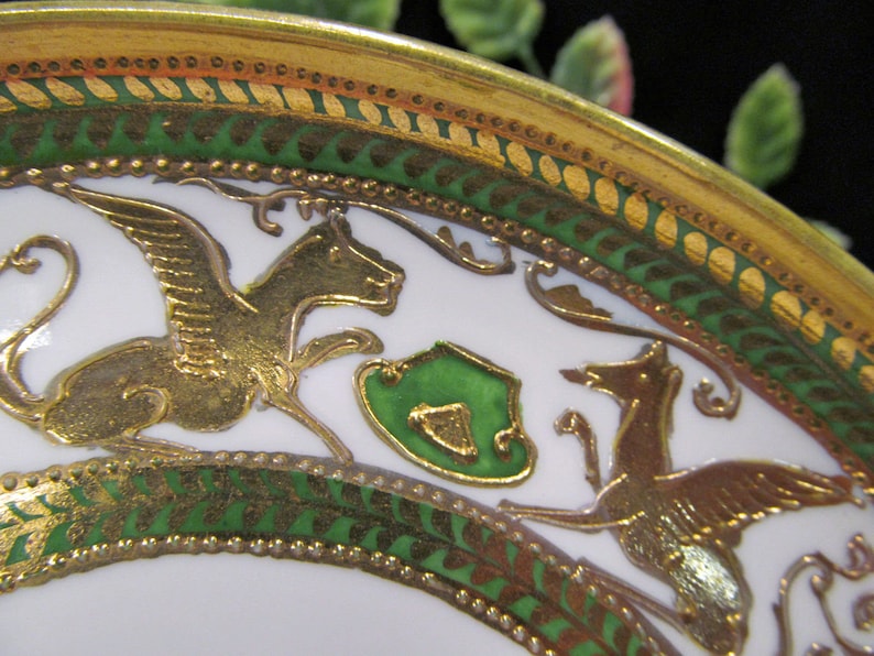 NIPPON gold gilt etched raised pattern green bands griffin birds serving plate