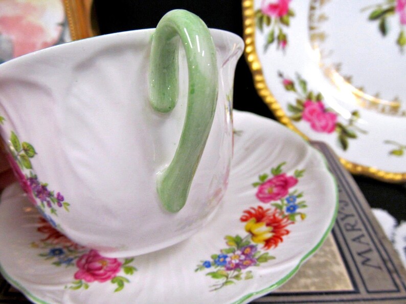Shelley Tea Cup and Saucer OLEANDER Shape Floral Rose Teacup Etsy