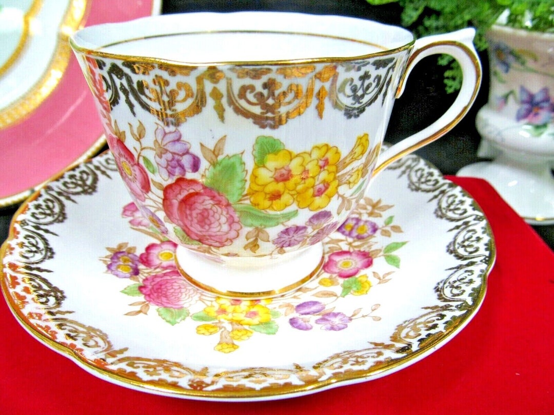 Collingwoods Tea Cup and Saucer Floral and Gold Gilt Teacup England ...