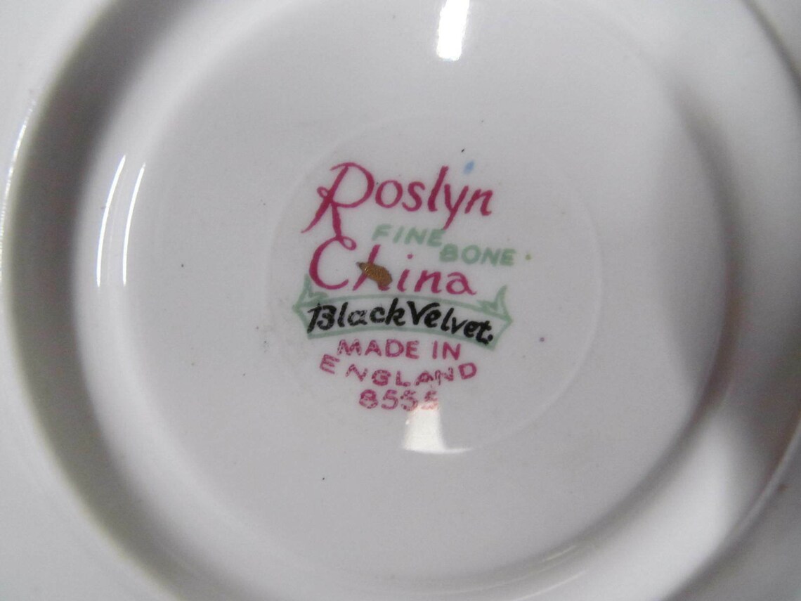 ROSLYN Tea Cup and Saucer Pink Rose Black Velvet Teacup Trio Etsy