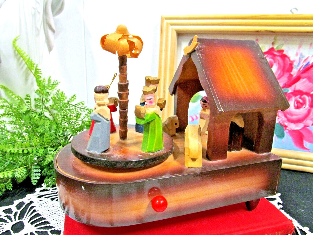 Schmid Music Box Nativity Set Wood 1981 Hark the Herald Angel Etsy