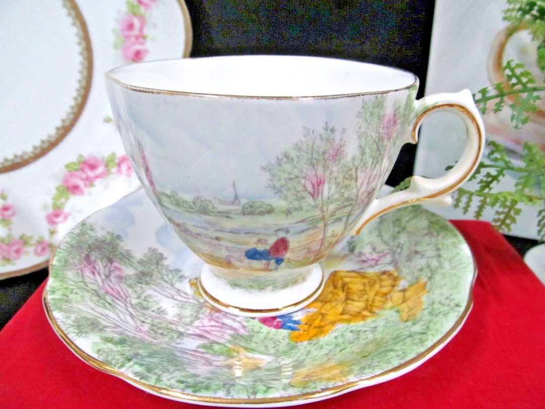 Royal Stuart Tea Cup and Saucer Country Cottage Scene Teacup Etsy