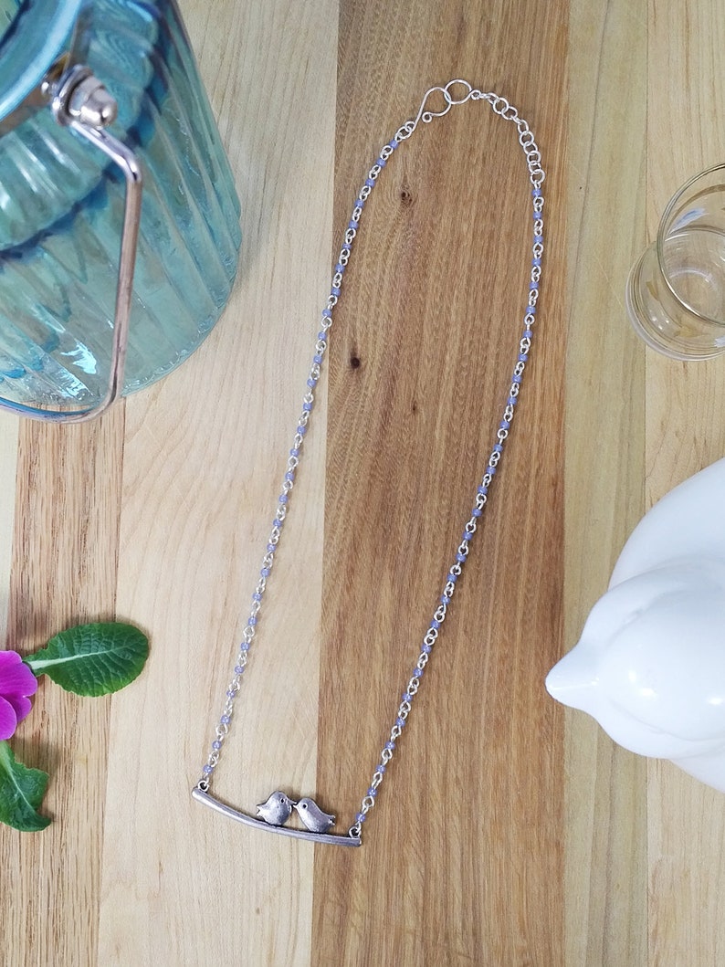 Pale Blue Beaded Necklace with Bird Pendant ~ Handmade Rosary Chain Necklace ~ Unique Jewellery for Her ~ One of a Kind Girlfriend Gift