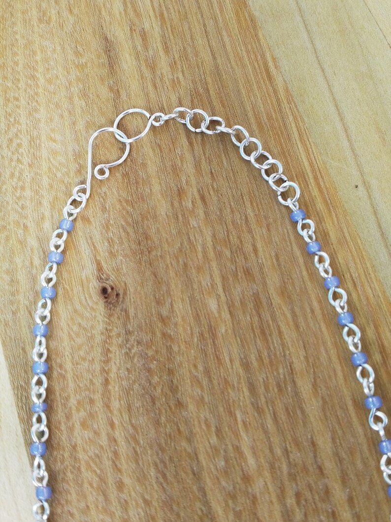 Pale Blue Beaded Necklace with Bird Pendant ~ Handmade Rosary Chain Necklace ~ Unique Jewellery for Her ~ One of a Kind Girlfriend Gift