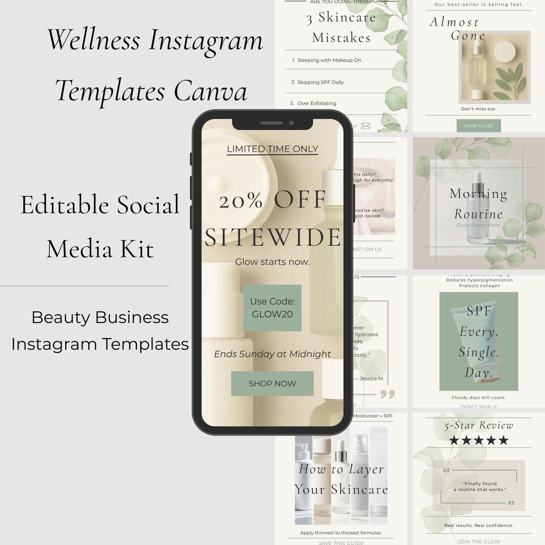 Wellness Instagram Templates Canva | Editable Social Media Kit - Etsy