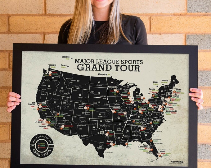 Personalized Grand Tour Stadium Map =  Baseball + Football + Hockey Stadiums across the USA!