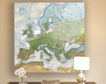 Personalized Europe Travel Map with Countries, Cities, Roads, Framed Push Pin Map, Rolled Poster, or Rolled Canvas Map, Nautilus Edition
