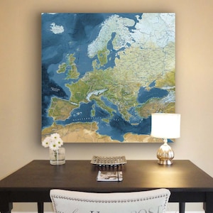 Europe Map Personalized Travel Map With Pins - Vivid Voyager Custom Labeled Countries of EU Pinboard Stretched Canvas Places Tracker Map Art