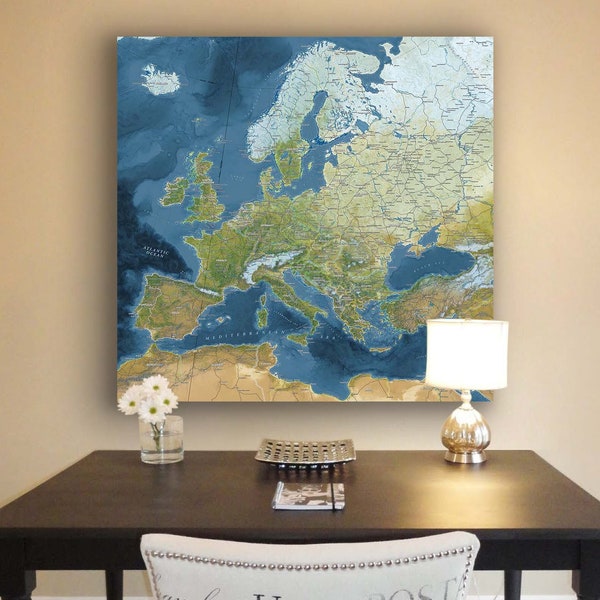 Europe Map Personalized Travel Map With Pins - Vivid Voyager Custom Labeled Countries of EU Pinboard Stretched Canvas Places Tracker Map Art