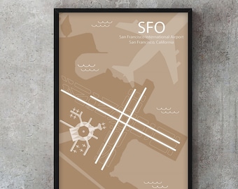San Francisco Airport Map Poster - SFO - San Francisco Airport -  Map Poster Wall Art - San Francisco California