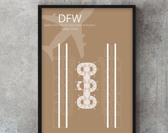 Dallas-Fort Worth Airport Map Poster - DFW Map - Texas Airport -  Map Poster Wall Art - Dallas Fort Worth Texas