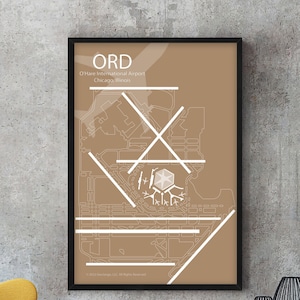 ORD Chicago Airport Map Poster, O’Hare Airport Code and Runway Diagram Print, Wall Art