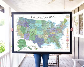 Personalized USA Push Pin Travel Map Labeled for Exploration Light Pastel Custom United States National Park Map Camper RV Gift Mother's Day