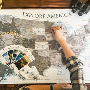 National Parks Map USA Travel Gift, Black White Greyscale, USA Travel Map, Bucket List, RV Travel Gift, Retirement Framed Push Pin or Print